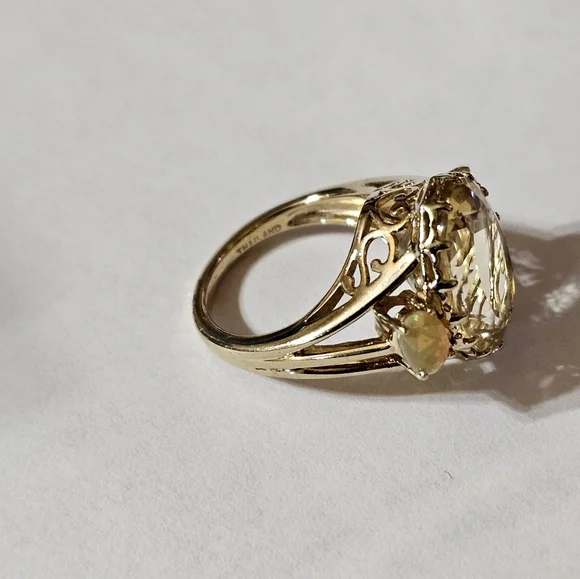 Natural Yellow Laboradite with Opal Accents Sterling Silver Ring Sz 7